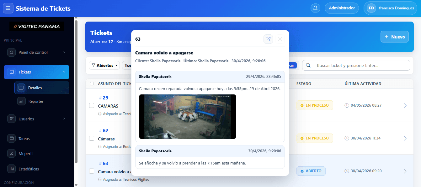 Captura del proyecto: Sistema de Tickets